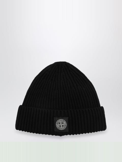 Stone Island Compass Patch Beanie in Black Wool
