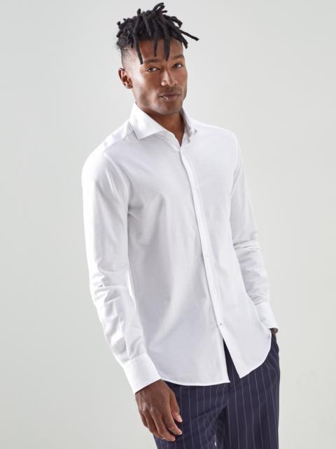 Cotton piqué slim fit shirt with spread collar
