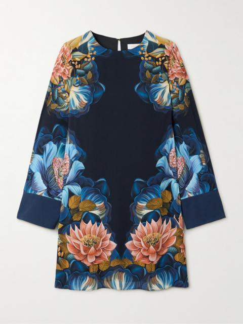BORGO DE NOR Cocoa Floral-print Crepe Mini Dress