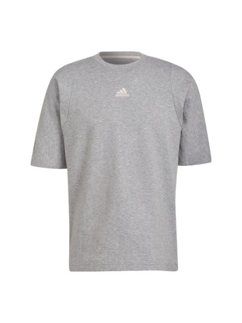 Men's adidas Internal Tee Solid Color Logo Round Neck Pullover Sports Short Sleeve Medium Hemp Grey 