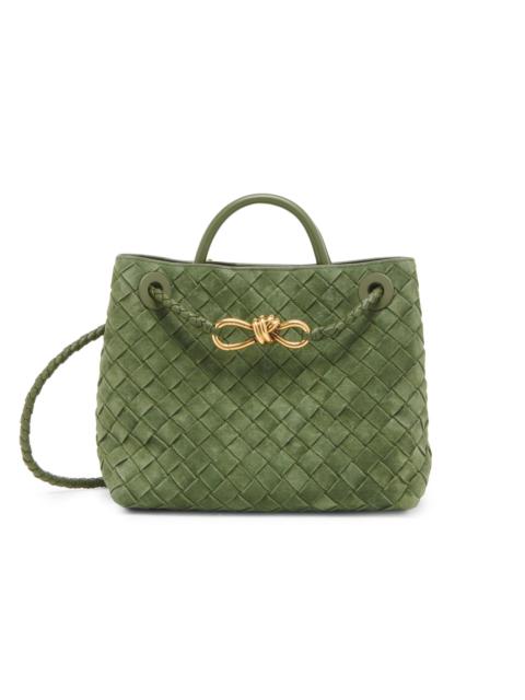 Bottega Veneta Women's Andiamo Small Intrecciato-Suede Top Handle Bag - Green Tweed