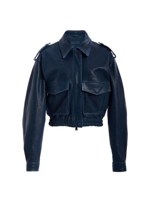 SIMKHAI Roland Leather Cropped Jacket blue