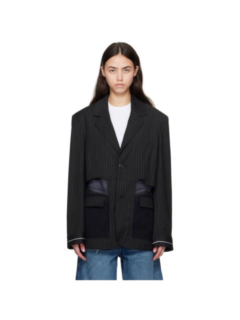 Andersson Bell Black Inside Out Stripe Sheer Blazer