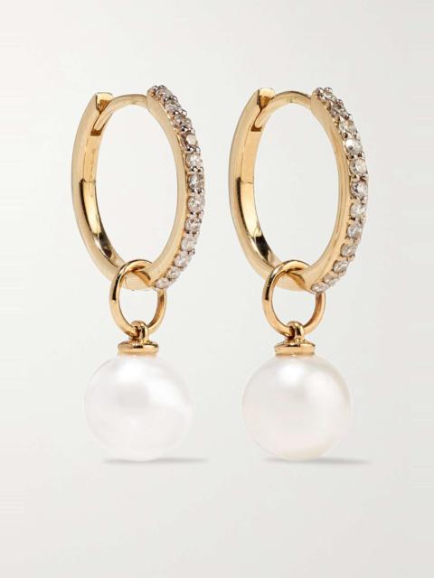 MATEO 14-karat gold, diamond and pearl hoop earrings