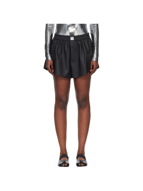 MM6 Maison Margiela Black Logo Patch Faux-Leather Shorts