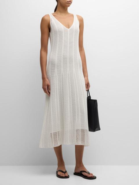 Vince Sleeveless Mesh Grid Godet Maxi Dress