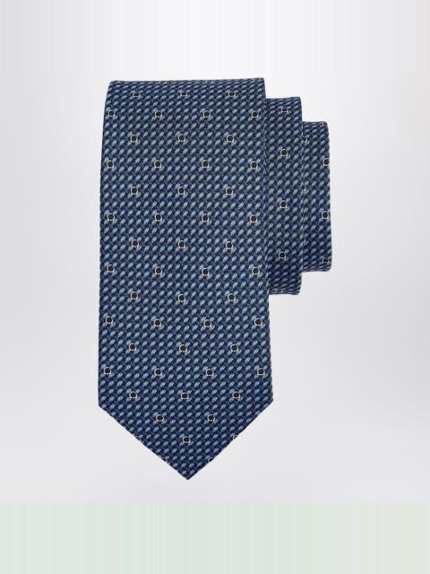 FERRAGAMO Dark Blue Gancini Print Silk Tie