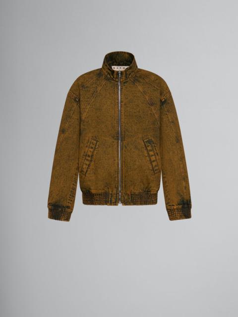 Marni BROWN MARBLE-DYED DENIM BOMBER JACKET