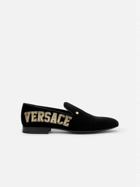 VERSACE Embroidered Logo Velvet Slippers