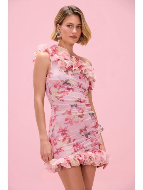 PatBO ORCHID BLOOM ONE SHOULDER MINI DRESS