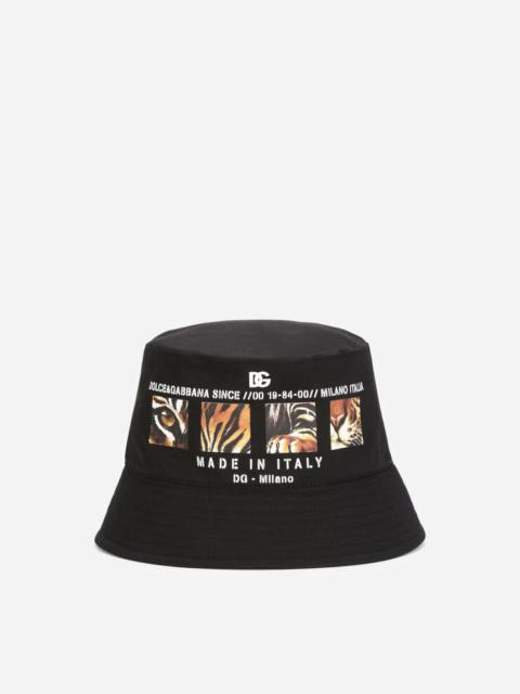 Cotton bucket hat with tiger-print details