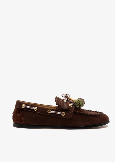 Larroudé Cyprus Boat Shoe In Brown Suede