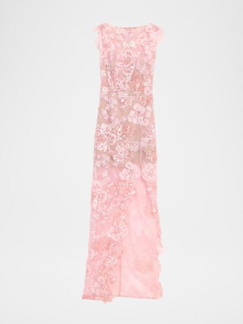 BRONX BANCO Ellie Sleeveless Sequin Floral Column Gown