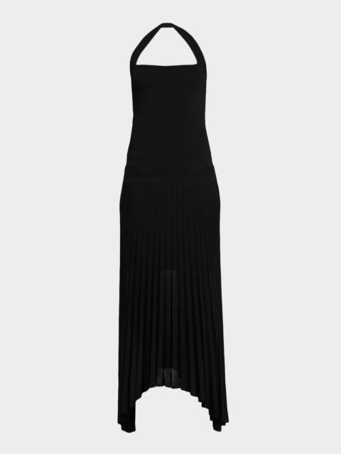 MARIA McMANUS Semi-Sheer Pleated Halter Midi Dress