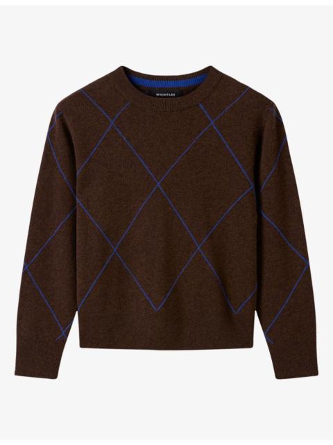 WHISTLES Diamond-Pattern Knitted Wool Jumper