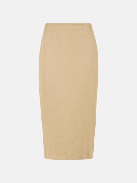 Max Mara 'VERANDA' DIAGONAL SLIM SKIRT OF CAMEL LINEN