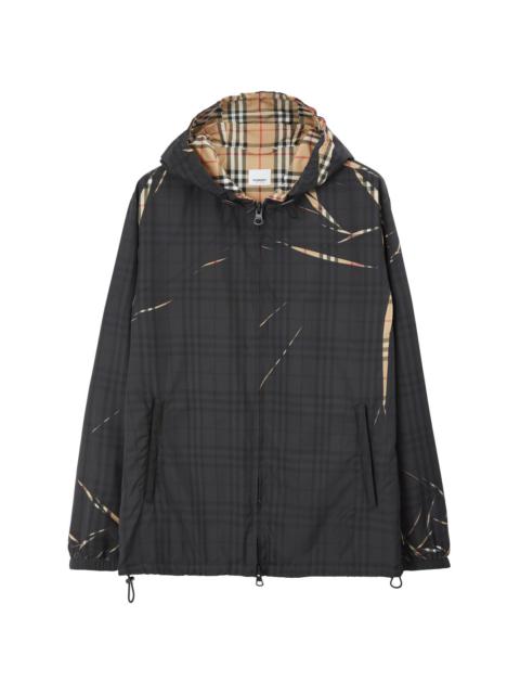 sliced check hooded jacket