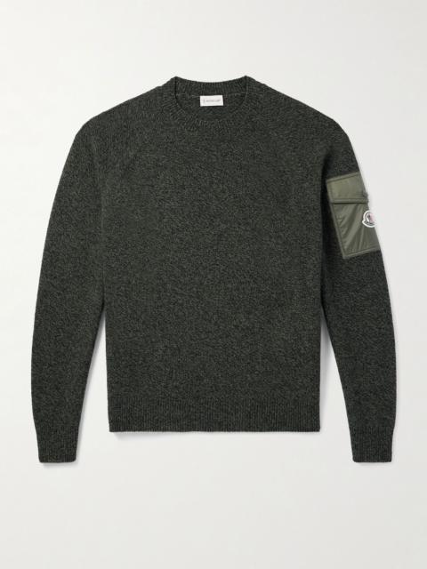 Moncler Logo-Appliquéd Shell-Trimmed Wool and Cashmere-Blend Sweater Green