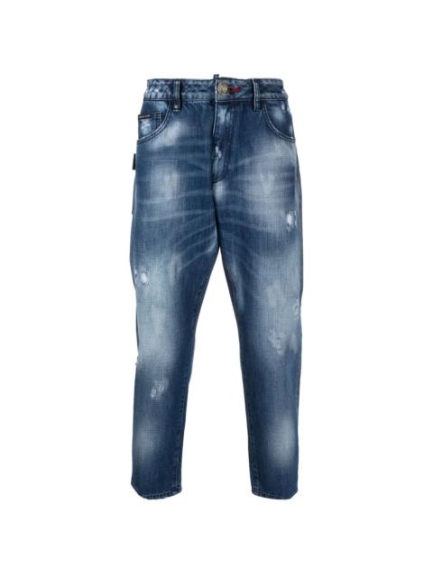 distressed Detroit-fit cropped jeans