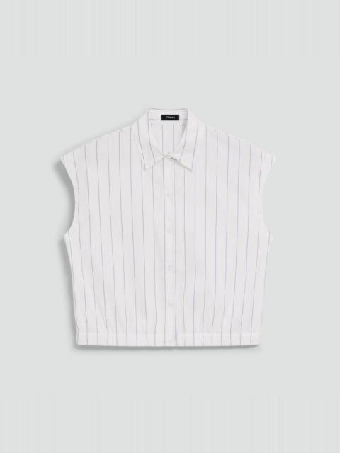 Theory Cap-Sleeve Shirt in Striped Poplin