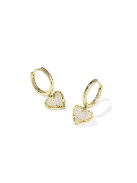 KENDRA SCOTT Ari Heart Gold Huggie Earrings in Iridescent Drusy