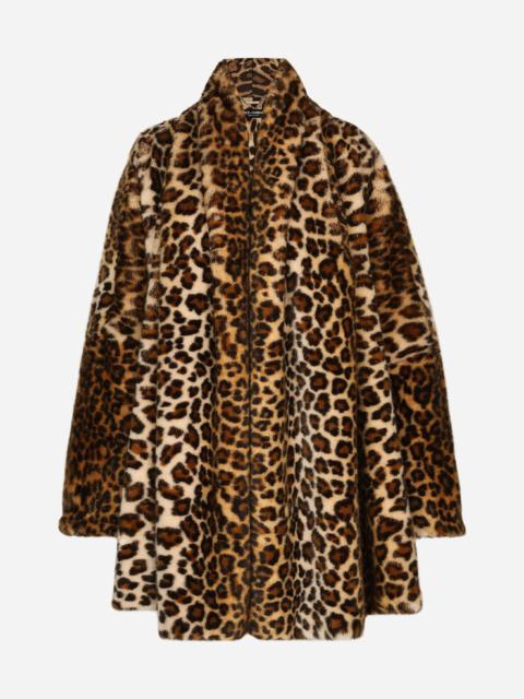 Faux fur cape with leopard print
