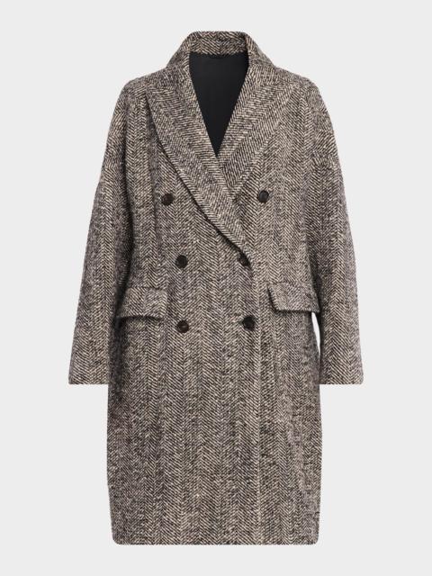 Brunello Cucinelli Maxi Herringbone Double-Breasted Coat