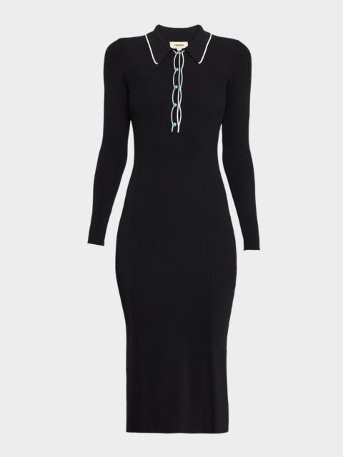 L'AGENCE Yaretzi Ribbed Long-Sleeve Midi Dress