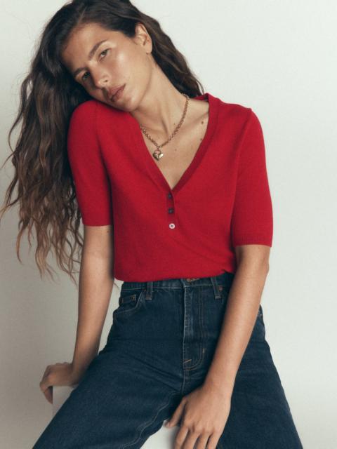BODEN Camilla Cotton V-neck T-shirt-Crimson Red