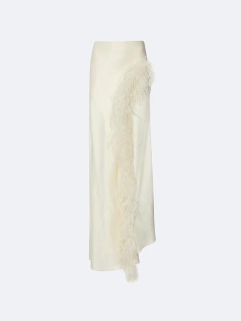 Satin Asymmetric Skirt With Feathers
