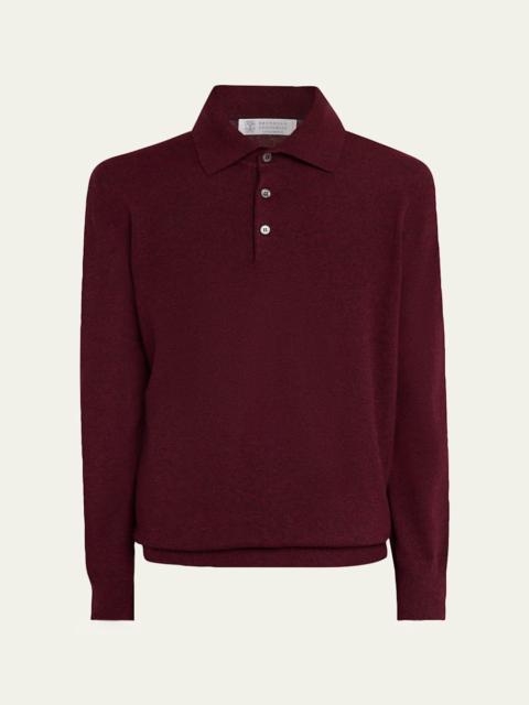Brunello Cucinelli Men's Cashmere Knit Long-Sleeve Polo Shirt