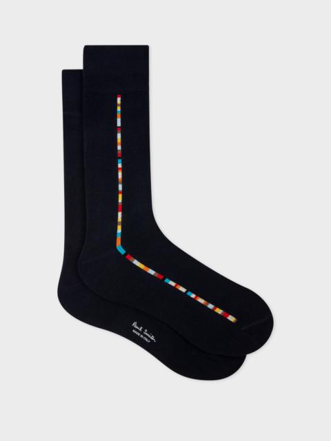 Paul Smith Navy 'Signature Stripe' Central Trim Socks