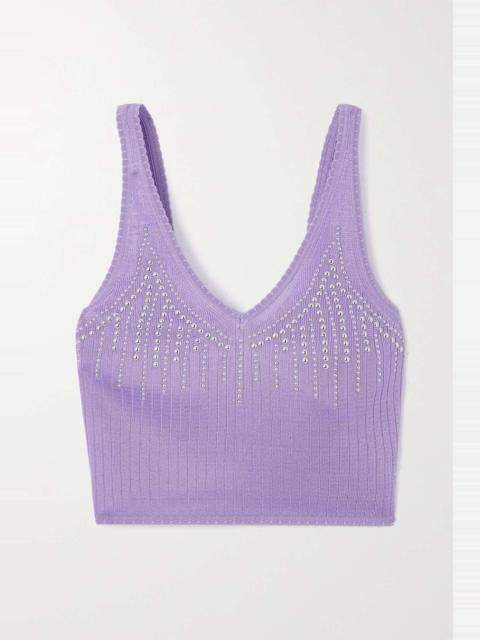 rabanne Cropped studded ribbed-knit top