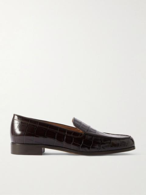Emme Parsons Danielle glossed croc-effect leather loafers Dark brown