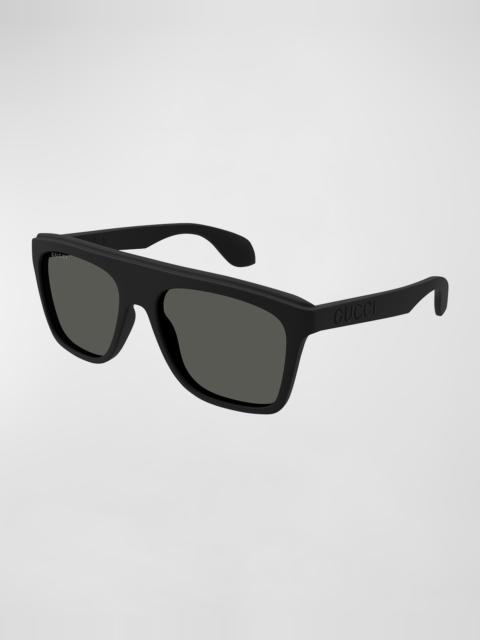 GUCCI Men's Logo-Cutout Acetate Rectangle Sunglasses