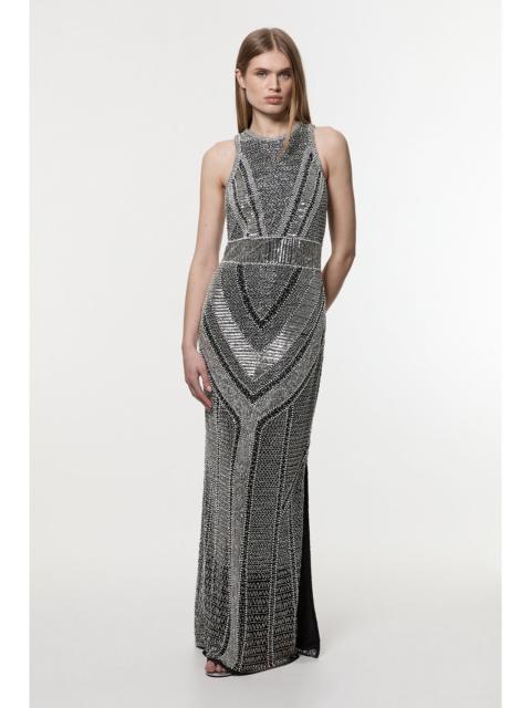 KAREN MILLEN Petite Premium Beading And Embellished Woven Halter Neck Maxi Dress