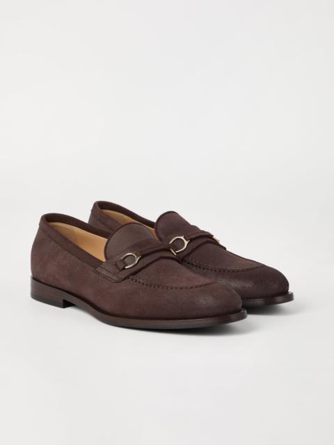Brunello Cucinelli Oiled suede penny loafers with bit detail