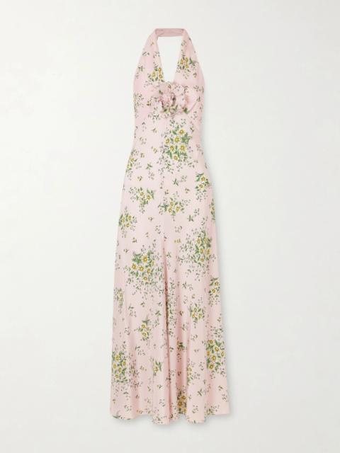 RODARTE Floral-print silk-crepe midi dress Pink