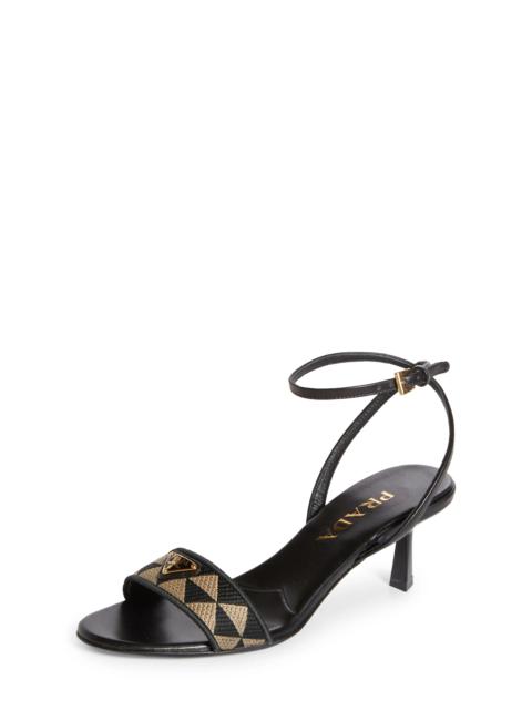 Triangle Jacquard Slide Sandal in Black/Beige