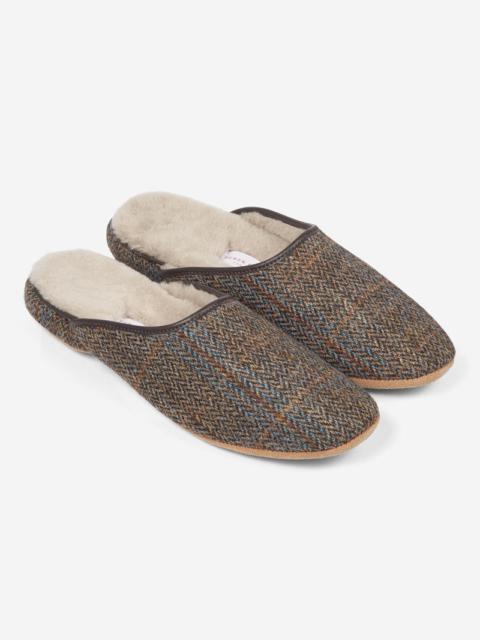 Derek Rose Men's Mule Slippers Douglas 2 Harris Tweed Sheepskin Beige