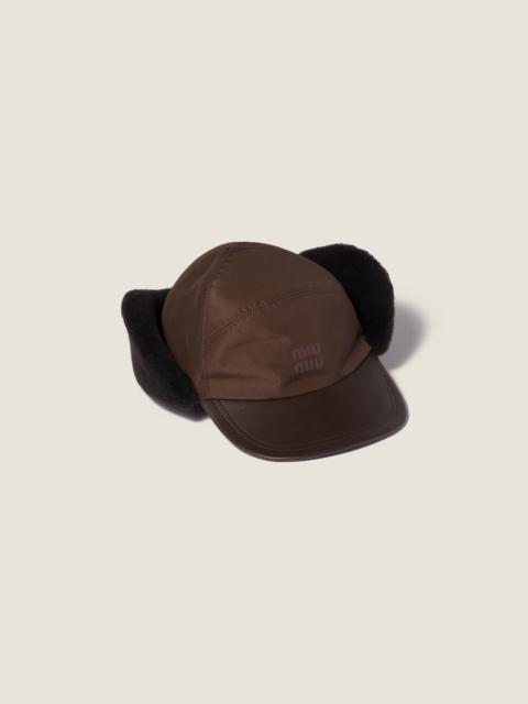 Miu Miu Technical fabric and shearling cap