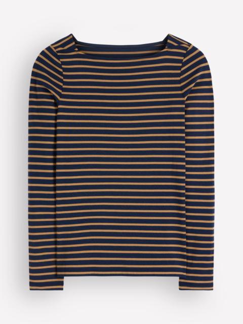 BODEN Square Neck Long Sleeve-Navy and Dijon Stripe