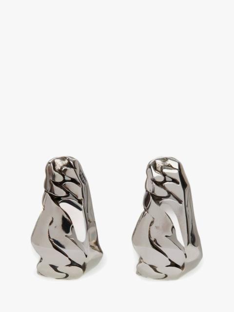 Alexander McQueen Crushed Chain Hoop Earrings in Antique Silver