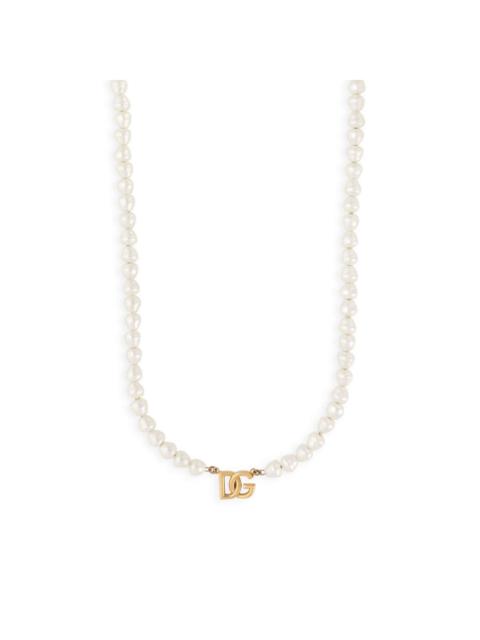 Dolce & Gabbana logo-pendant faux-pearl necklace