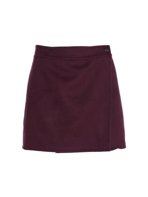 LESET Noah Wool-Cashmere Mini Wrap Skirt burgundy