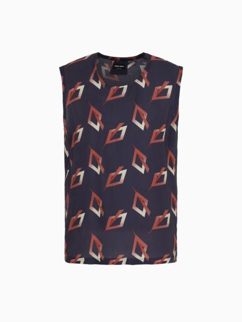 GIORGIO ARMANI Printed silk and Lyocell crew-neck top