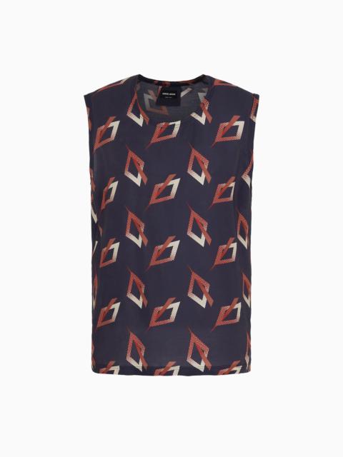 Printed silk and Lyocell crew-neck top