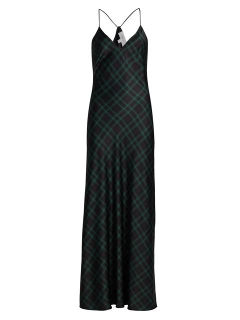 RONNY KOBO Women's Bethanne Plaid V-Neck Slip Gown - Navy Green Plaid