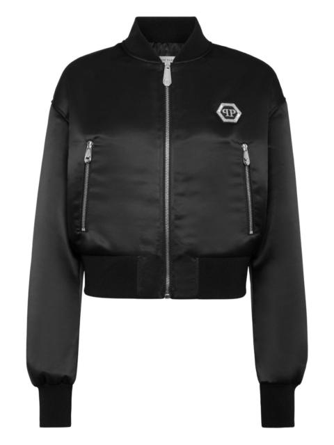 PHILIPP PLEIN satin logo-plaque bomber jacket