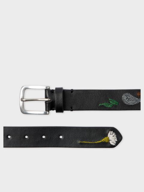 Paul Smith Black Leather 'Contrast Floral' Embroidery Belt